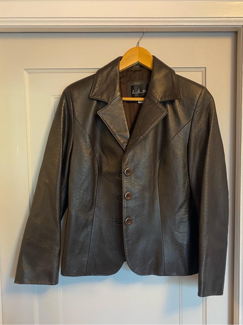 Genuine 100% Leather Jacket Chocolate Brown Snakeskin Pattern Made in Canada
